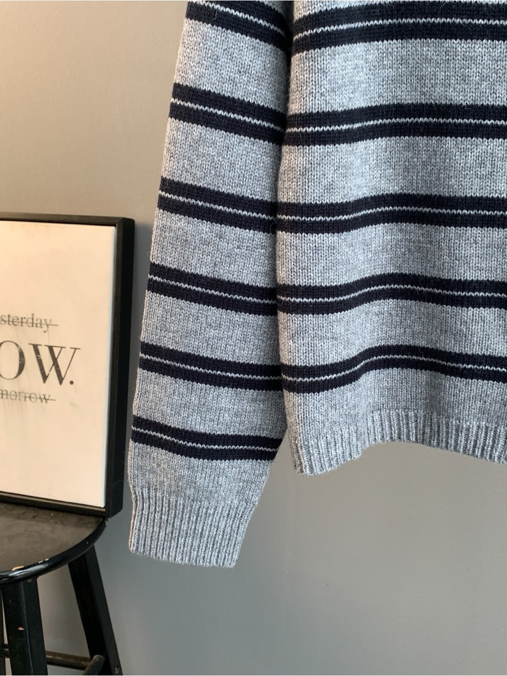 Miu Miu Gray Crewneck Sweater with Navy Stripes - Picture 9 of 10